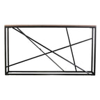 Console étroite en faux marbre noir/gris/beige — Base géométrique moderne en fer, assemblage par 1 personne