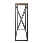 Console étroite en faux marbre noir/gris/beige — Base géométrique moderne en fer, assemblage par 1 personne