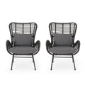 Fauteuil de club en rotin gris / marron clair avec coussins, ensemble de 2