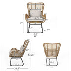Fauteuil de club en rotin gris / marron clair avec coussins, ensemble de 2