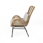 Fauteuil de club en rotin gris / marron clair avec coussins, ensemble de 2