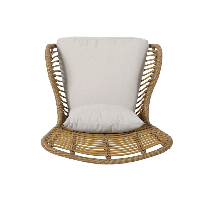 Fauteuil de club en rotin gris / marron clair avec coussins, ensemble de 2