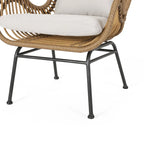 Fauteuil de club en rotin gris / marron clair avec coussins, ensemble de 2