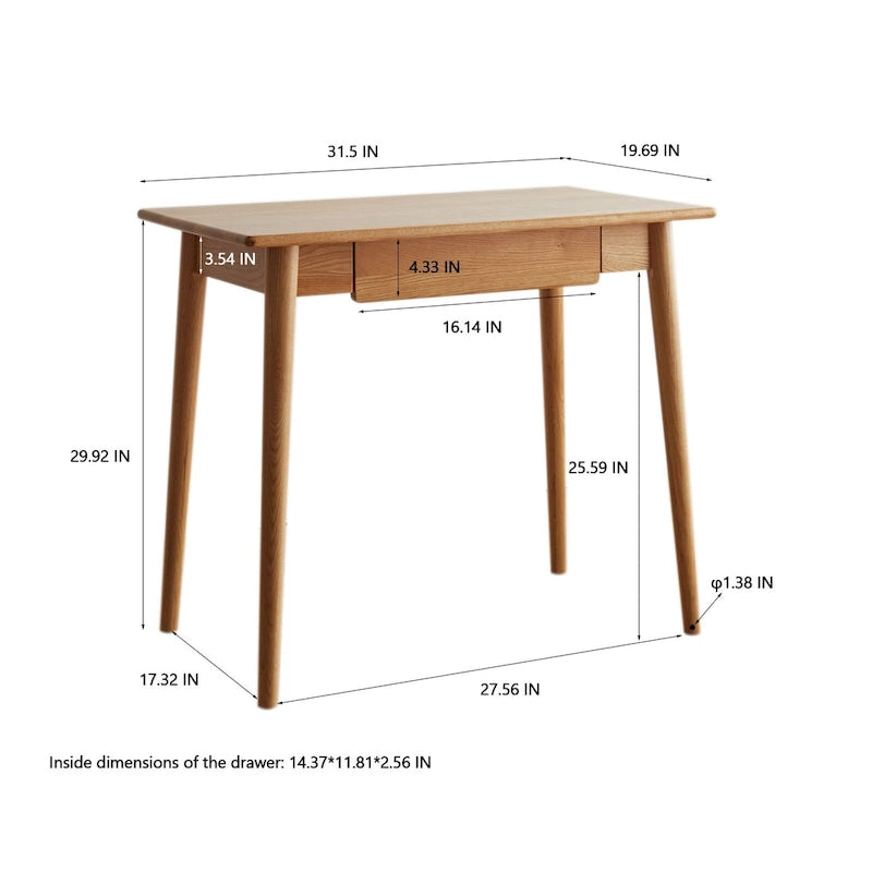 Bureau individuel en bois naturel avec tiroir