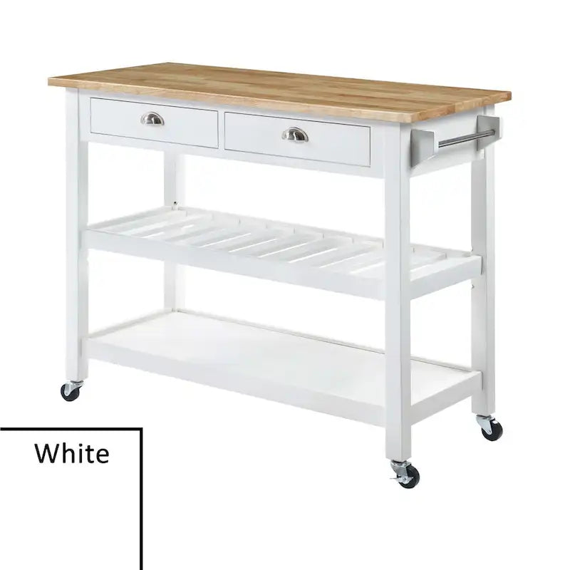 Chariot de cuisine 3 niveaux avec plateau en bois massif et tiroirs — Blanc / Acajou / Noir / Gris foncé / Expresso