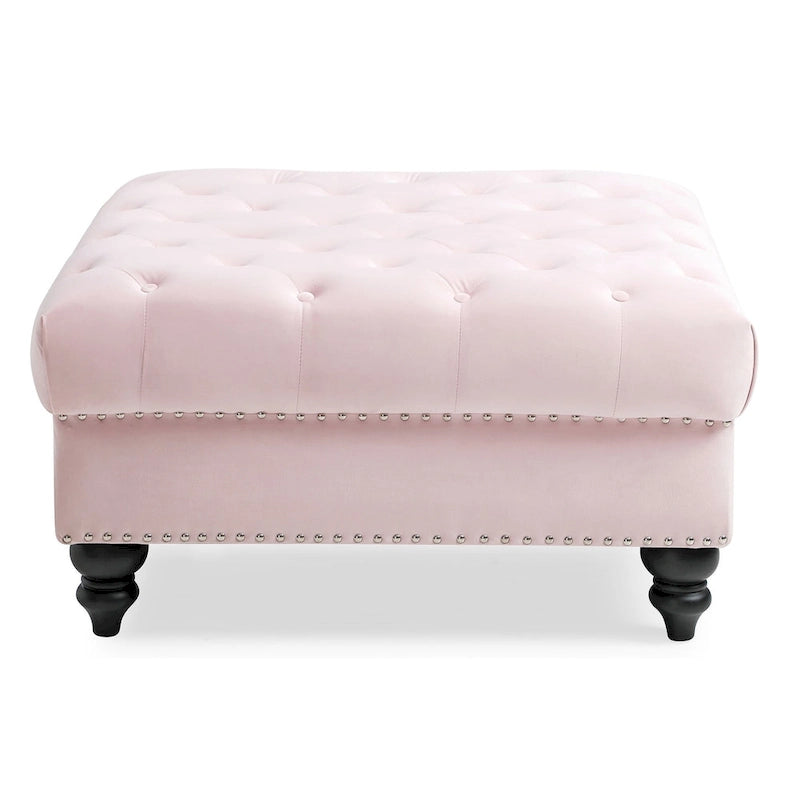 Poufs capitonnés bleu marine / rose / noir, 2 places, 7 coloris