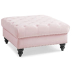 Poufs capitonnés bleu marine / rose / noir, 2 places, 7 coloris