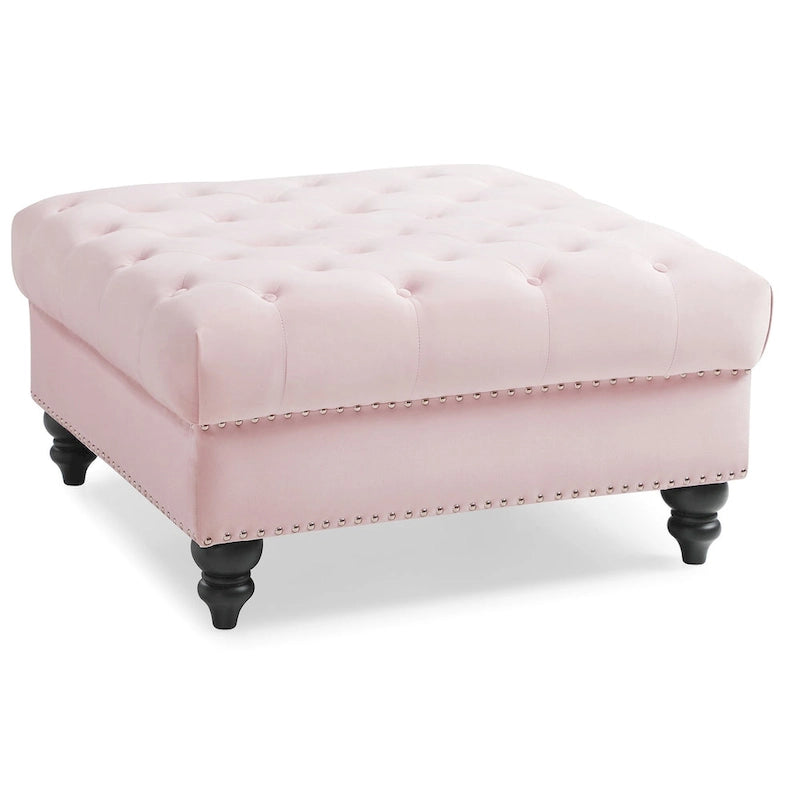 Poufs capitonnés bleu marine / rose / noir, 2 places, 7 coloris