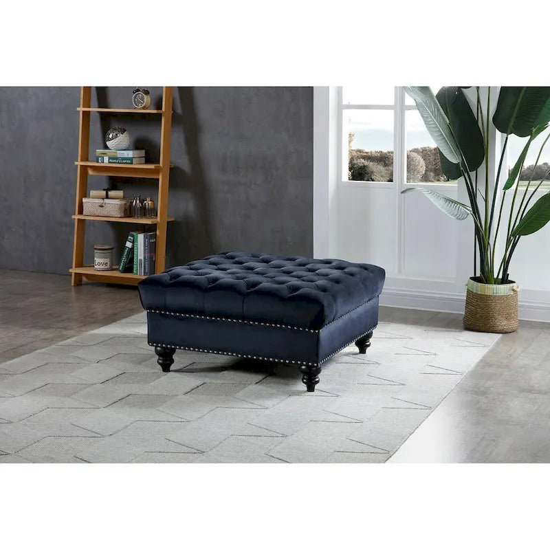 Poufs capitonnés bleu marine / rose / noir, 2 places, 7 coloris