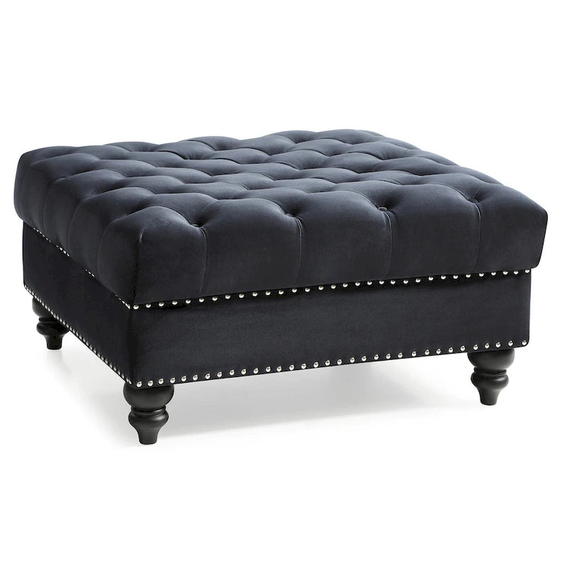 Poufs capitonnés bleu marine / rose / noir, 2 places, 7 coloris