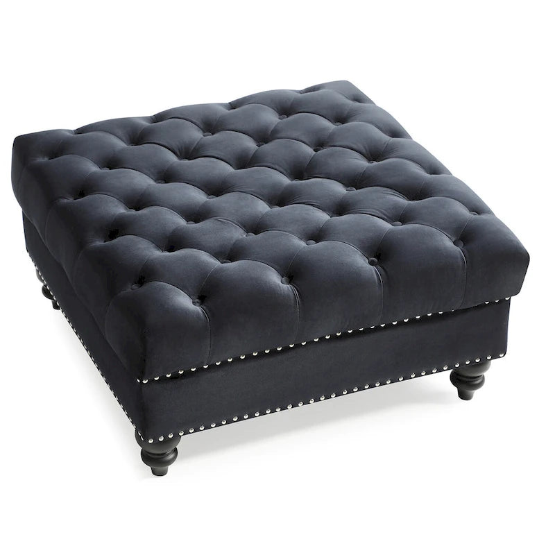 Poufs capitonnés bleu marine / rose / noir, 2 places, 7 coloris
