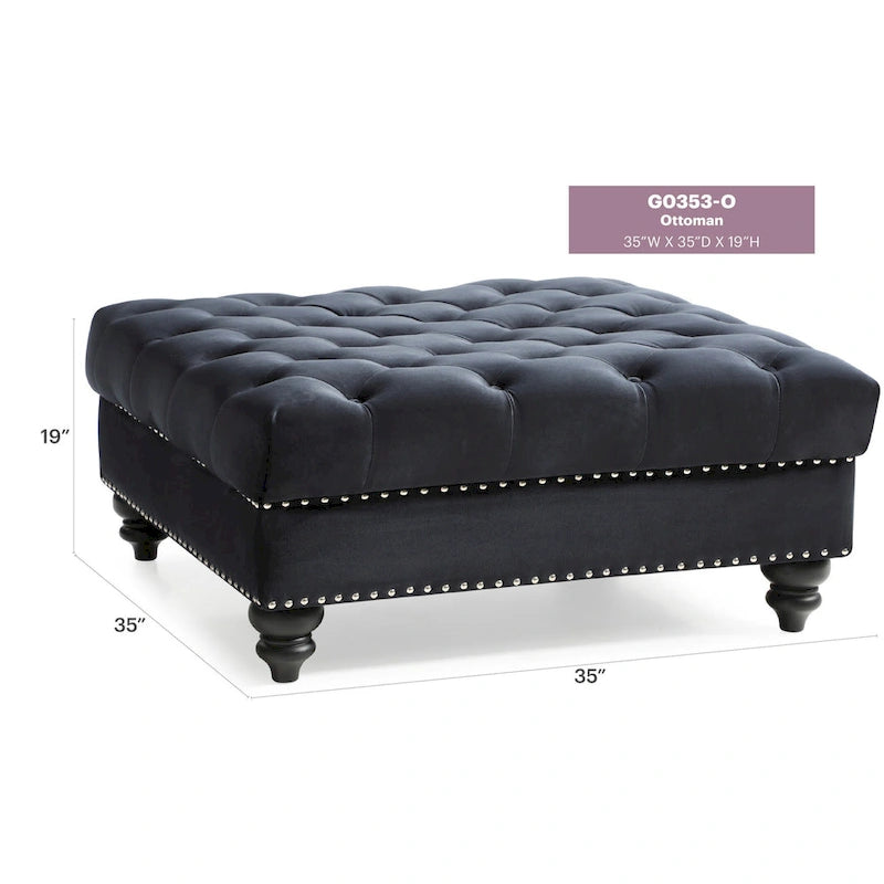 Poufs capitonnés bleu marine / rose / noir, 2 places, 7 coloris