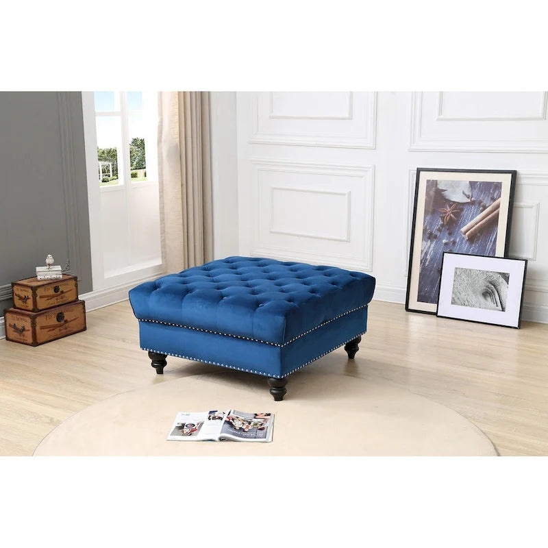 Poufs capitonnés bleu marine / rose / noir, 2 places, 7 coloris