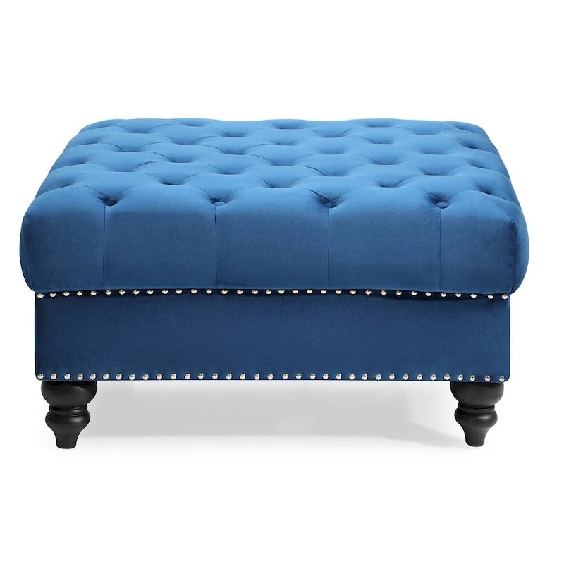 Poufs capitonnés bleu marine / rose / noir, 2 places, 7 coloris
