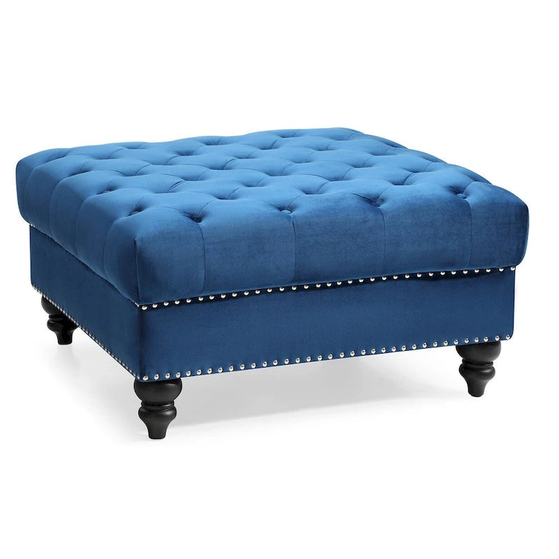 Poufs capitonnés bleu marine / rose / noir, 2 places, 7 coloris