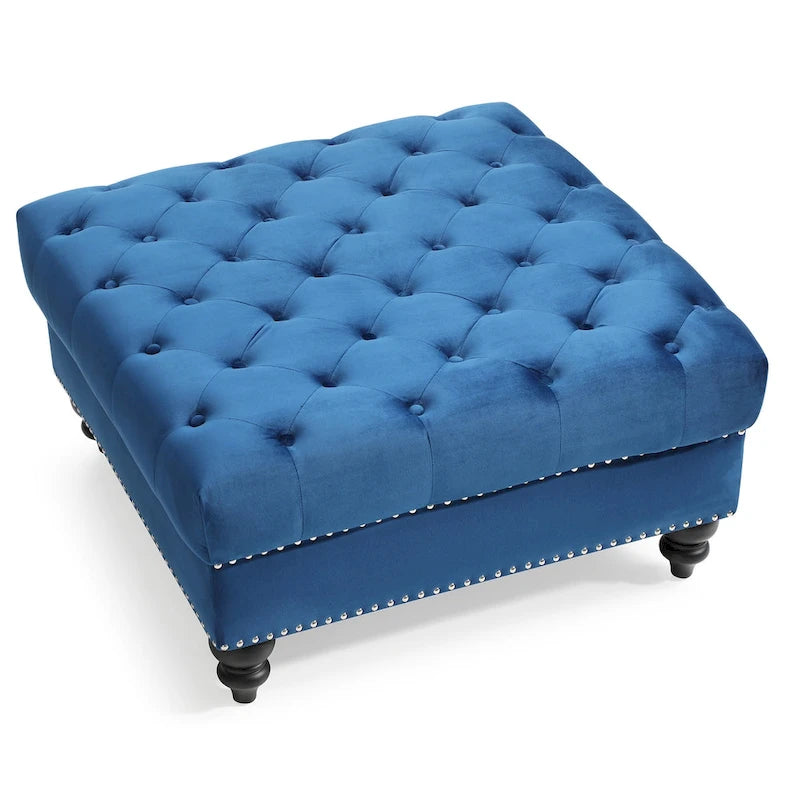 Poufs capitonnés bleu marine / rose / noir, 2 places, 7 coloris