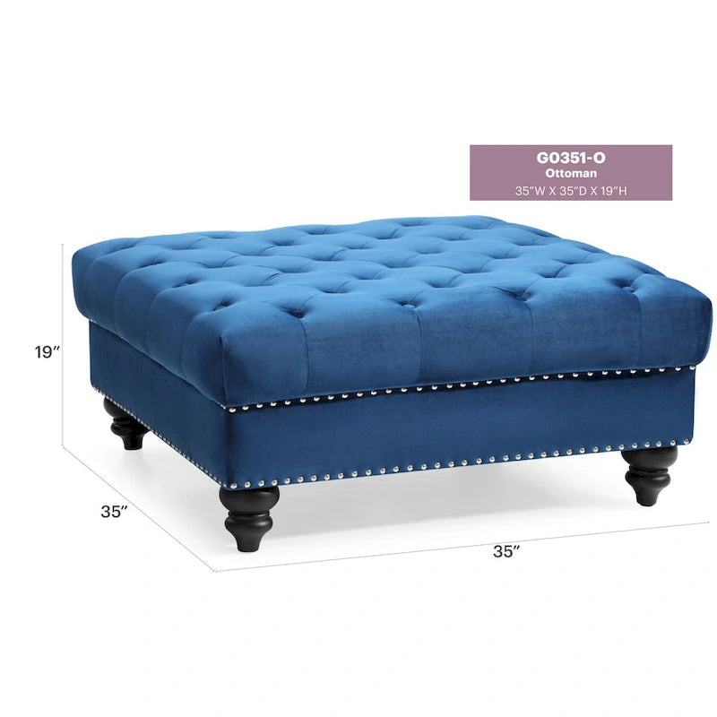 Poufs capitonnés bleu marine / rose / noir, 2 places, 7 coloris