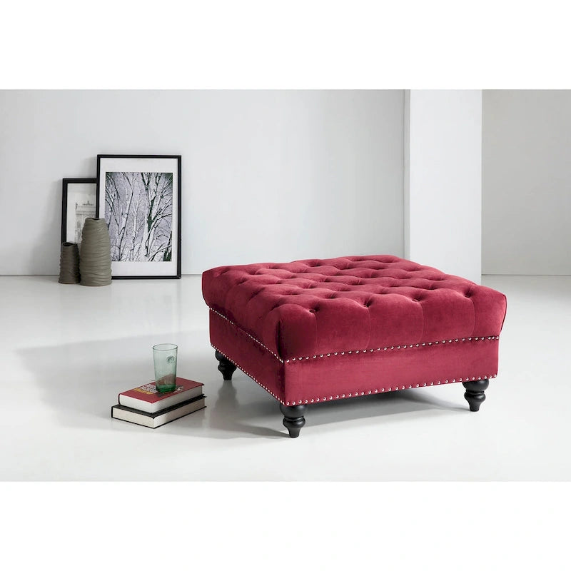 Poufs capitonnés bleu marine / rose / noir, 2 places, 7 coloris