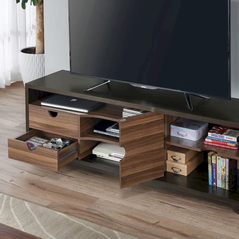 Meuble TV contemporain marron wengé avec rangement, 63 po.