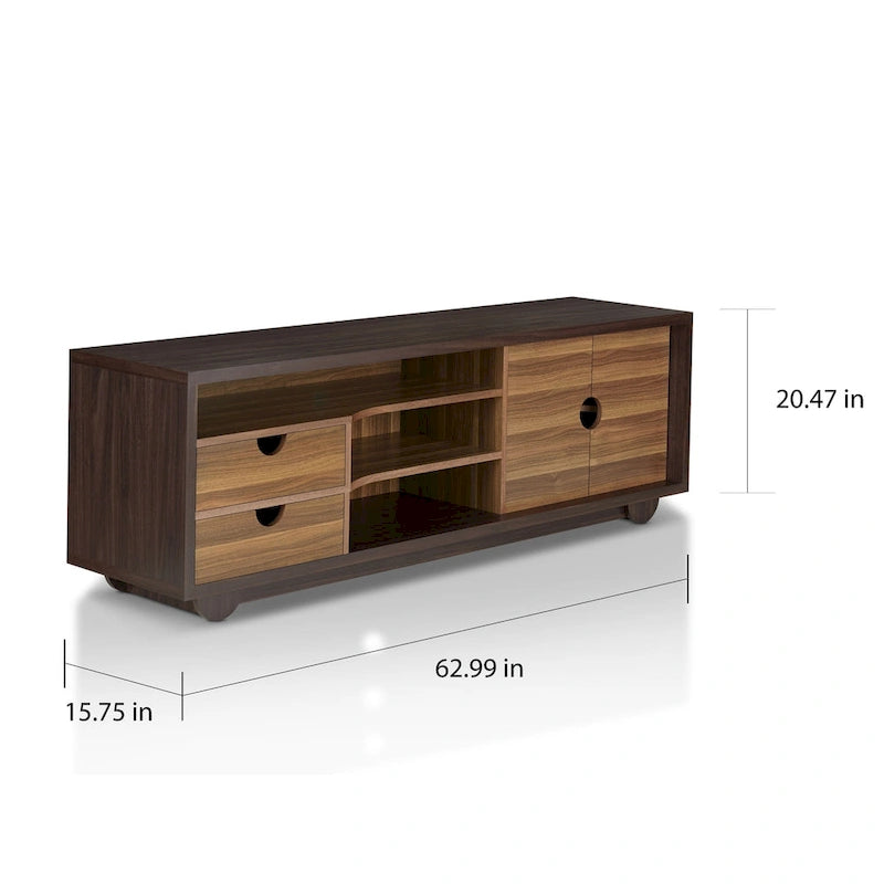 Meuble TV contemporain marron wengé avec rangement, 63 po.