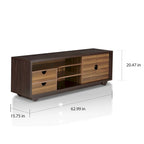 Meuble TV contemporain marron wengé avec rangement, 63 po.
