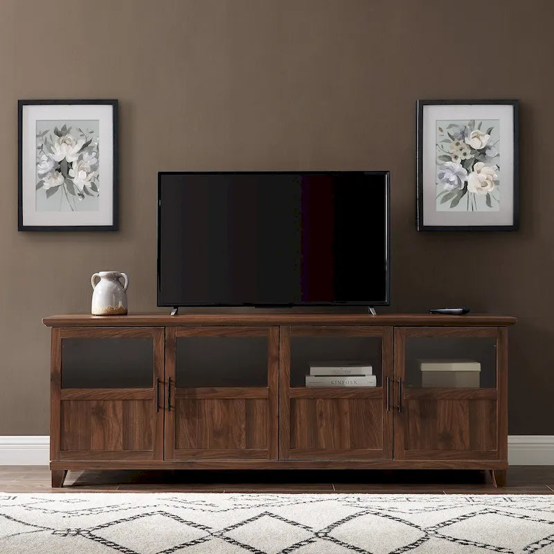 Meuble TV 4 portes Noyer foncé / Gris ardoise / Chêne blanc / Chêne rustique, Convient aux téléviseurs jusqu'à 80"