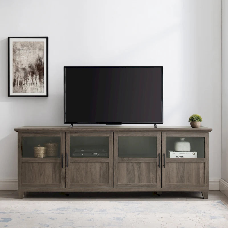 Meuble TV 4 portes Noyer foncé / Gris ardoise / Chêne blanc / Chêne rustique, Convient aux téléviseurs jusqu'à 80"