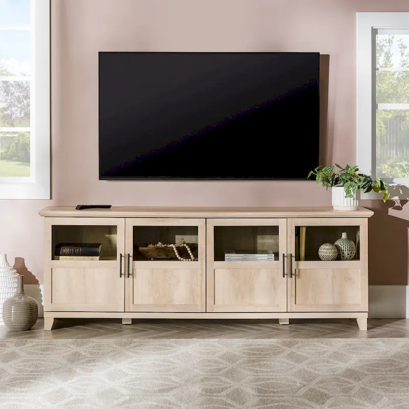 Meuble TV 4 portes Noyer foncé / Gris ardoise / Chêne blanc / Chêne rustique, Convient aux téléviseurs jusqu'à 80"