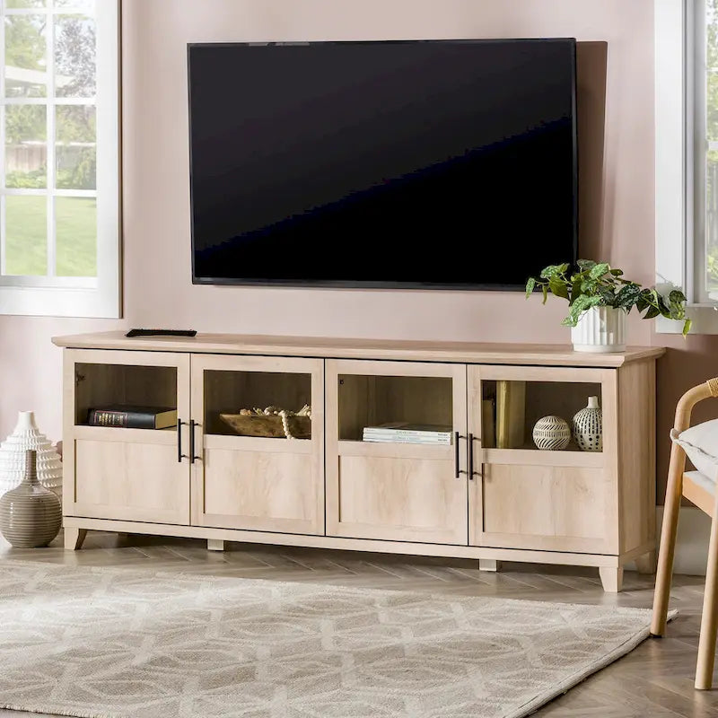 Meuble TV 4 portes Noyer foncé / Gris ardoise / Chêne blanc / Chêne rustique, Convient aux téléviseurs jusqu'à 80"