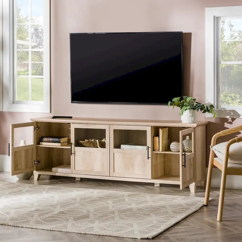 Meuble TV 4 portes Noyer foncé / Gris ardoise / Chêne blanc / Chêne rustique, Convient aux téléviseurs jusqu'à 80"