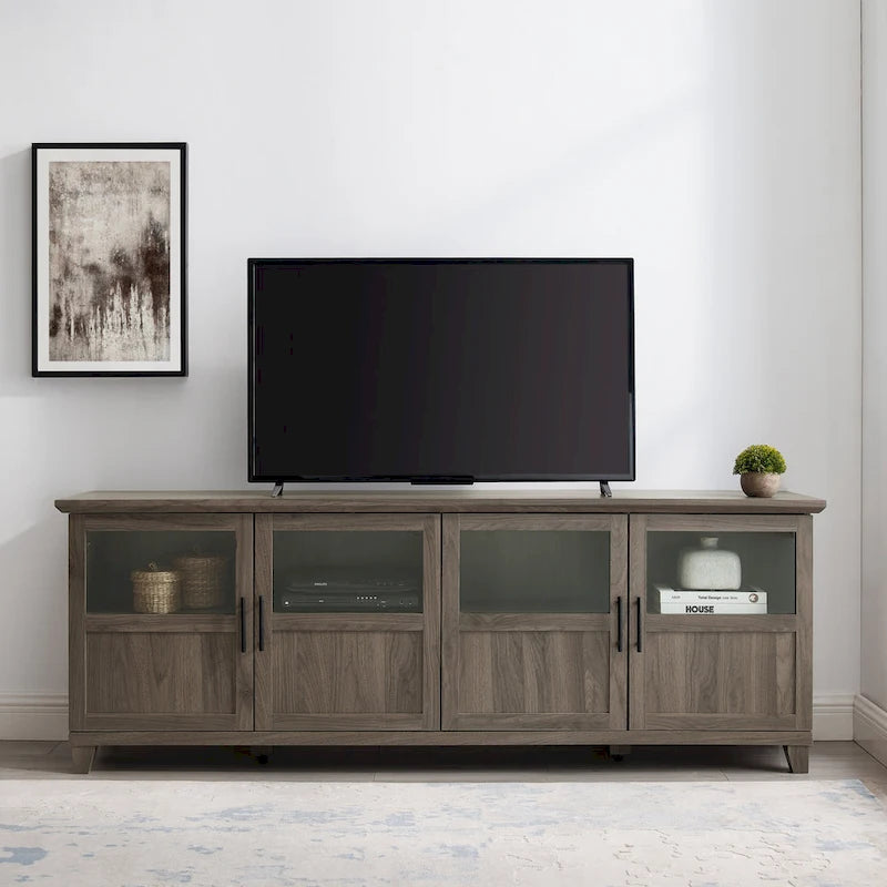 Meuble TV 4 portes Noyer foncé / Gris ardoise / Chêne blanc / Chêne rustique, Convient aux téléviseurs jusqu'à 80"