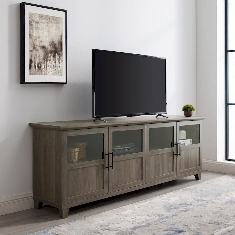 Meuble TV 4 portes Noyer foncé / Gris ardoise / Chêne blanc / Chêne rustique, Convient aux téléviseurs jusqu'à 80"