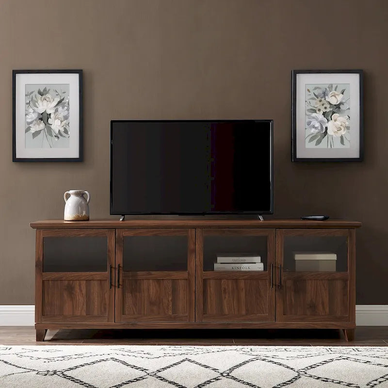 Meuble TV 4 portes Noyer foncé / Gris ardoise / Chêne blanc / Chêne rustique, Convient aux téléviseurs jusqu'à 80"
