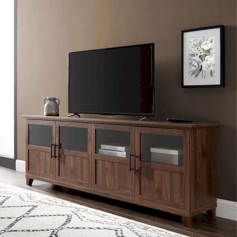 Meuble TV 4 portes Noyer foncé / Gris ardoise / Chêne blanc / Chêne rustique, Convient aux téléviseurs jusqu'à 80"