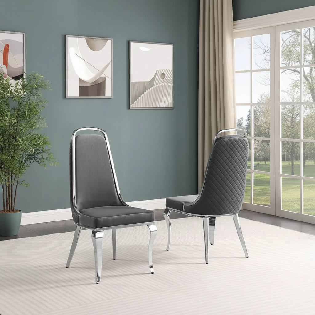 Chaise d'appoint en velours, pieds chromés argent/doré, lot de 2 — Noir / Bleu marine / Gris foncé / Crème