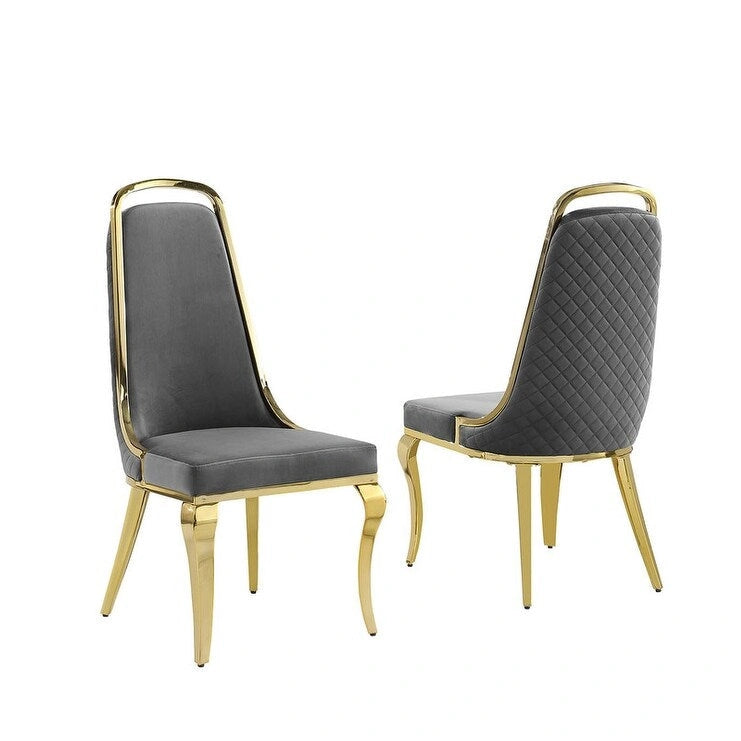 Chaise d'appoint en velours, pieds chromés argent/doré, lot de 2 — Noir / Bleu marine / Gris foncé / Crème