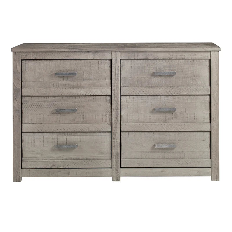 Commode à 6 tiroirs en bois massif rustique gris / noyer / blanc antique