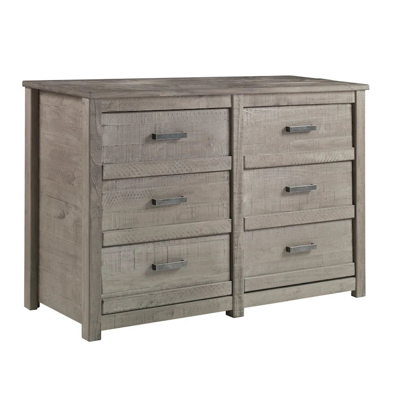 Commode à 6 tiroirs en bois massif rustique gris / noyer / blanc antique