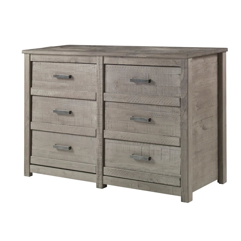 Commode à 6 tiroirs en bois massif rustique gris / noyer / blanc antique