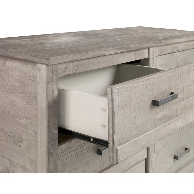Commode à 6 tiroirs en bois massif rustique gris / noyer / blanc antique
