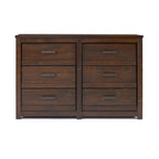 Commode à 6 tiroirs en bois massif rustique gris / noyer / blanc antique