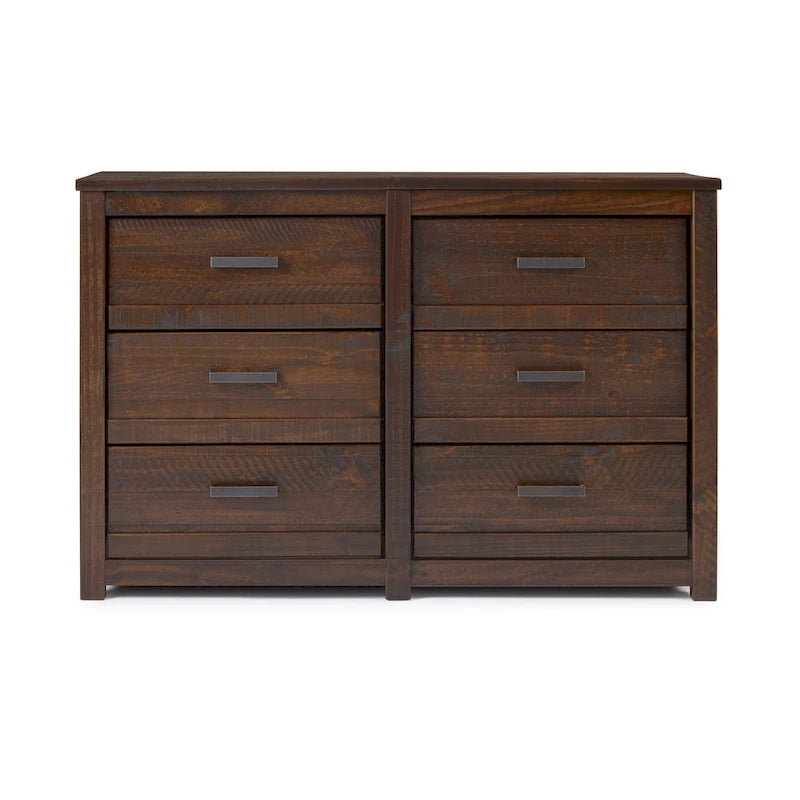Commode à 6 tiroirs en bois massif rustique gris / noyer / blanc antique