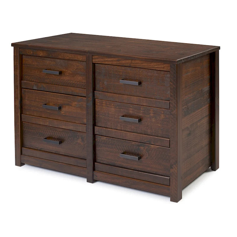 Commode à 6 tiroirs en bois massif rustique gris / noyer / blanc antique