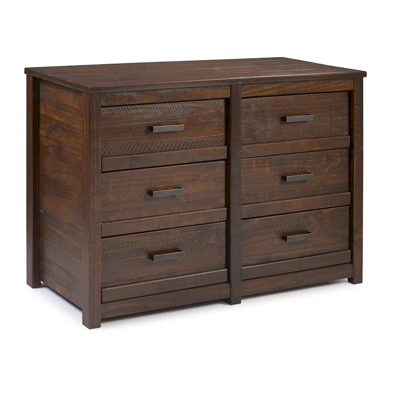Commode à 6 tiroirs en bois massif rustique gris / noyer / blanc antique