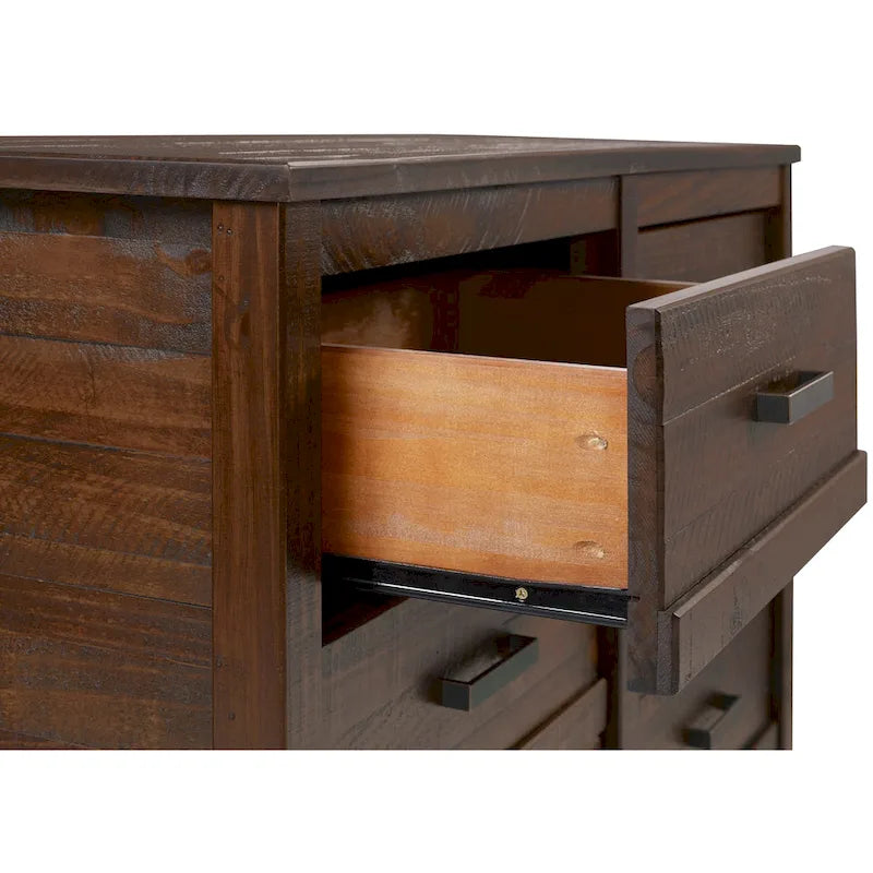 Commode à 6 tiroirs en bois massif rustique gris / noyer / blanc antique