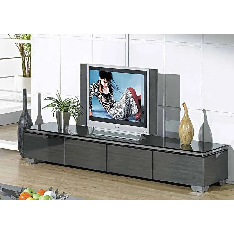 Meuble TV en verre miroir gris, convient aux téléviseurs de plus de 60 pouces