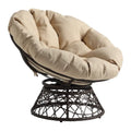 Fauteuil Papasan rond crème, simple, cadre en osier marron