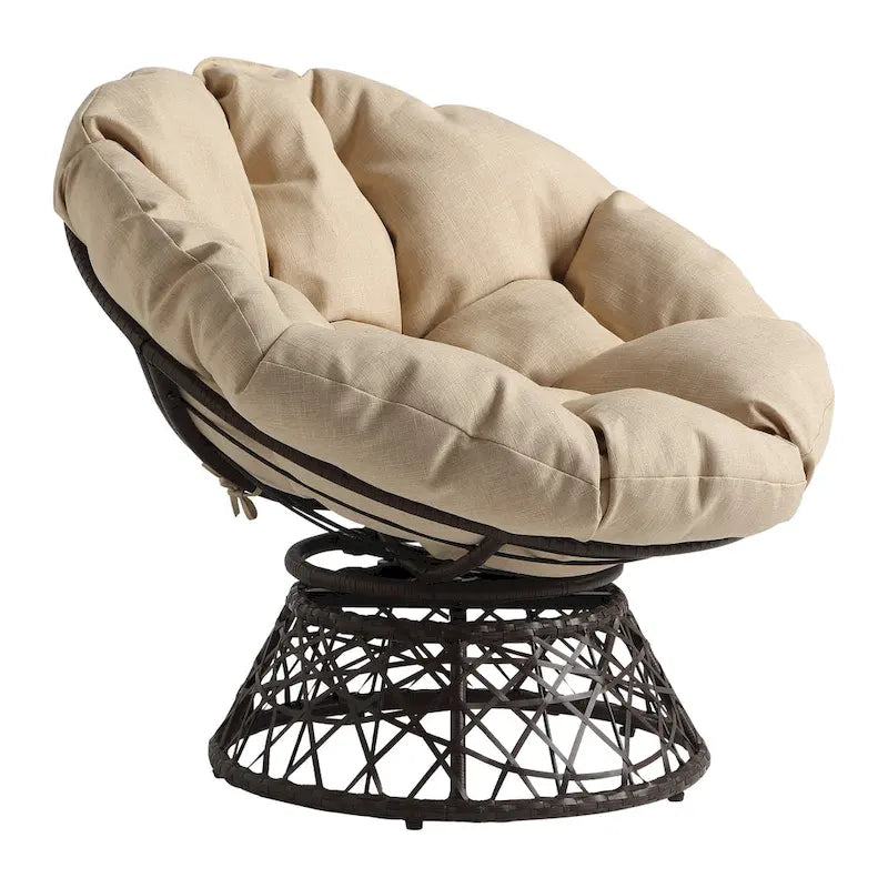 Fauteuil Papasan rond crème, simple, cadre en osier marron