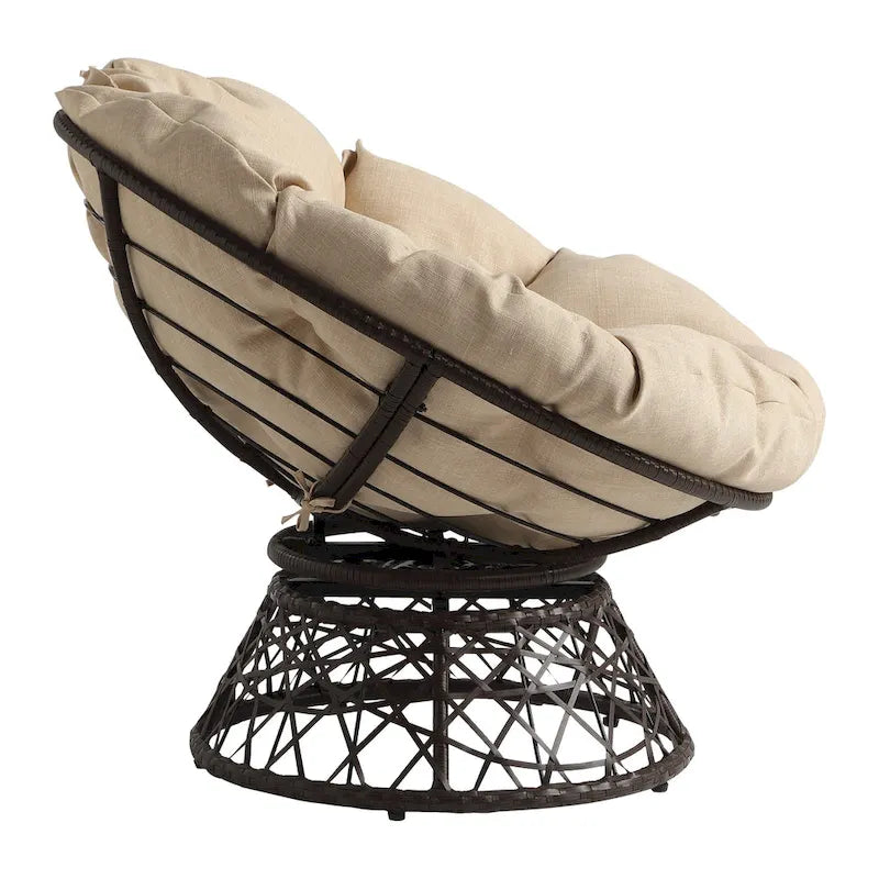 Fauteuil Papasan rond crème, simple, cadre en osier marron