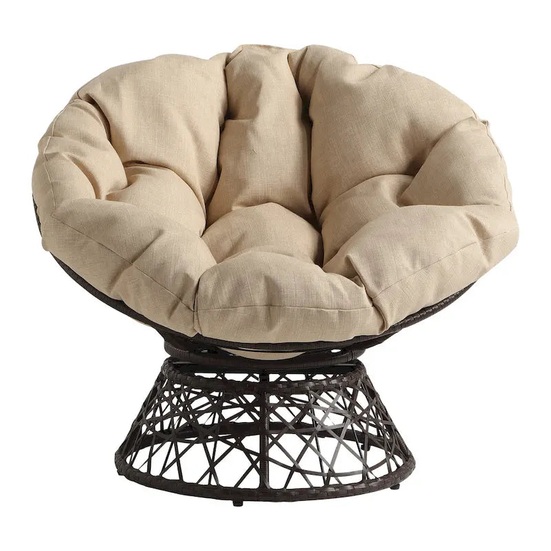 Fauteuil Papasan rond crème, simple, cadre en osier marron